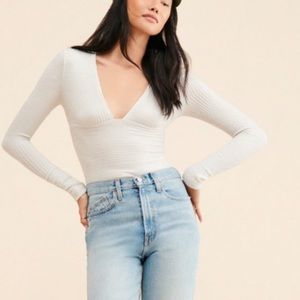 FREE PEOPLE Lindsey Layering Top Cozy Rib Long Sleeve V Neck